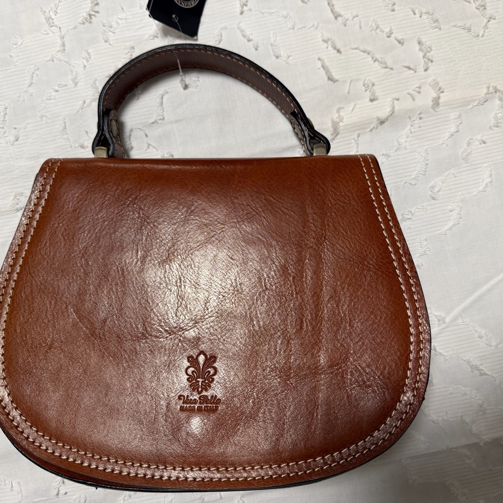Vera Pelle Cognac Brown Leather Mini Top-Handle Bag